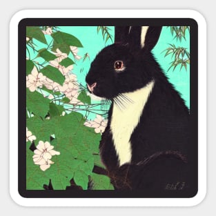 Cute Floral Black Fuzzy Lop Rabbit with Binkying Eyes Innocent Bunny Expression Emotional Animal Sticker